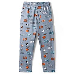 Pine Kids Cotton Knit Half Sleeves Shirt & Pajama Set With Football Print - Light Grey