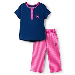 Pine Kids Cotton Knit Half Sleeves Top & Capri Night Suit With Wow Girl Club Print - Navy Blue
