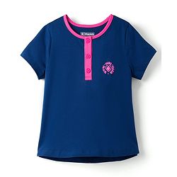 Pine Kids Cotton Knit Half Sleeves Top & Capri Night Suit With Wow Girl Club Print - Navy Blue