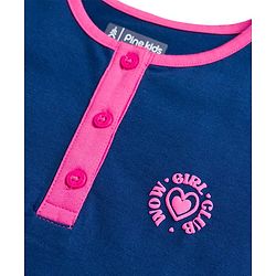 Pine Kids Cotton Knit Half Sleeves Top & Capri Night Suit With Wow Girl Club Print - Navy Blue