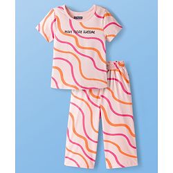 Pine Kids Cotton Knit Half Sleeves T-Shirt & Capri Night Suit With Make Today Awesome Print - Pink
