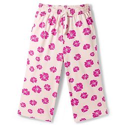 Pine Kids Cotton Knit Half Sleeves Shirt & Pajama Co-ords Capri Night Suit With Floral Print - Pink