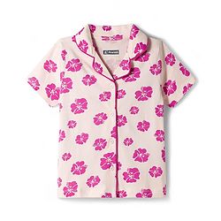 Pine Kids Cotton Knit Half Sleeves Shirt & Pajama Co-ords Capri Night Suit With Floral Print - Pink