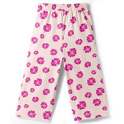Pine Kids Cotton Knit Half Sleeves Shirt & Pajama Co-ords Capri Night Suit With Floral Print - Pink