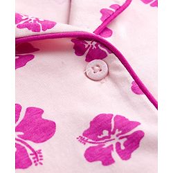 Pine Kids Cotton Knit Half Sleeves Shirt & Pajama Co-ords Capri Night Suit With Floral Print - Pink