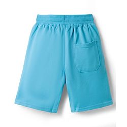 Pine Kids Looper Knit Knee Length Solid Colour Shorts with Alphabet Badge - Aqua Blue
