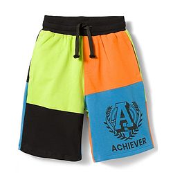 Pine Kids 100% Cotton Knit Cut N Sew Shorts With Text Print - Multicolour