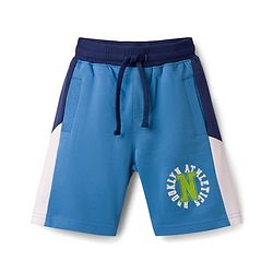 Pine Kids Looper Knit Knee Length Solid Colour Shorts with Text Print - Light Blue