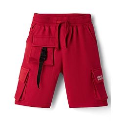 Pine Kids Looper Knit Solid Shorts With Cargo Pockets - Maroon