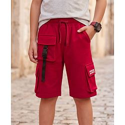 Pine Kids Looper Knit Solid Shorts With Cargo Pockets - Maroon