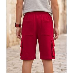 Pine Kids Looper Knit Solid Shorts With Cargo Pockets - Maroon