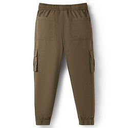 Pine Kids Cotton Elastane Woven Full Length Solid Trouser - Olive Green