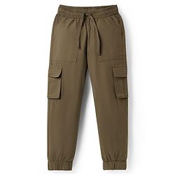 Pine Kids Cotton Elastane Woven Full Length Solid Trouser - Olive Green
