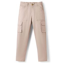 Pine Kids Cotton Elastane Woven Full Length Solid Color Trouser - Beige