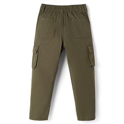 Pine Kids Cotton Elastane Woven Full Length Solid Color Trouser with Pocket - Olive Green
