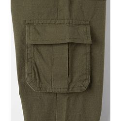 Pine Kids Cotton Elastane Woven Full Length Solid Color Trouser with Pocket - Olive Green