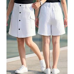 Pine Kids Cotton Elastane Woven Above Knee Length Solid Colour Skirt - White