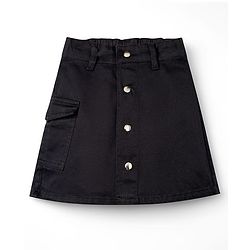 Pine Kids Cotton Elastane Woven Above Knee Length Solid Color Skirt - Black