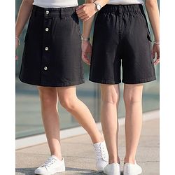 Pine Kids Cotton Elastane Woven Above Knee Length Solid Color Skirt - Black