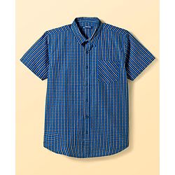 Pine Kids Cotton Woven Half Sleeves Checkered Shirt with Text Printed T-Shirt - Navy Blue