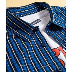 Pine Kids Cotton Woven Half Sleeves Checkered Shirt with Text Printed T-Shirt - Navy Blue