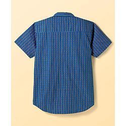 Pine Kids Cotton Woven Half Sleeves Checkered Shirt with Text Printed T-Shirt - Navy Blue