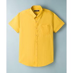 Pine Kids 7-8Y Male Yellow 100% Cotton Woven Half Sleeves Solid Shirt & Sleeveless Tank T-Shirt with Text Print