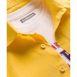 Pine Kids 7-8Y Male Yellow 100% Cotton Woven Half Sleeves Solid Shirt & Sleeveless Tank T-Shirt with Text Print
