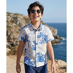 Pine Kids 100% Cotton Knit Half Sleeves Floral Printed Shirt - Multicolour