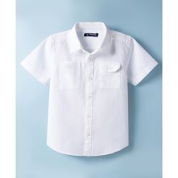 Pine Kids Cotton Woven Half Sleeves Text Printed Shirt - White