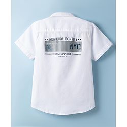 Pine Kids Cotton Woven Half Sleeves Text Printed Shirt - White