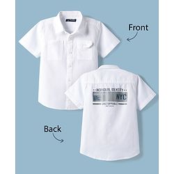Pine Kids Cotton Woven Half Sleeves Text Printed Shirt - White
