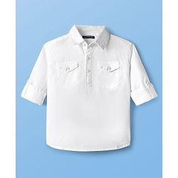 Pine Kids 100% Cotton Woven Full Sleeves Solid Shirt - White