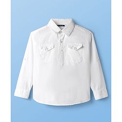Pine Kids 100% Cotton Woven Full Sleeves Solid Shirt - White