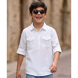 Pine Kids 100% Cotton Woven Full Sleeves Solid Shirt - White