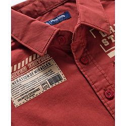 Pine Kids Cotton Woven Full Sleeves Shirt With Text Print - Rust