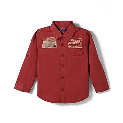 Pine Kids Cotton Woven Full Sleeves Shirt With Text Print - Rust