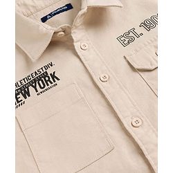 Pine Kids Cotton Woven Full Sleeves Shirt With New York Print - Beige