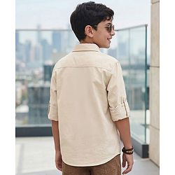 Pine Kids Cotton Woven Full Sleeves Shirt With New York Print - Beige