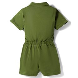 Pine Kids Cotton Lycra Knit Half Sleeves Solid Jumpsuit - Green