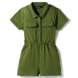 Pine Kids Cotton Lycra Knit Half Sleeves Solid Jumpsuit - Green