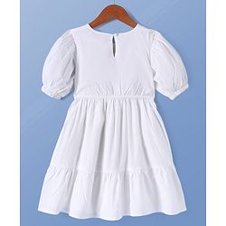 Pine Kids 100% Cotton Woven Half Sleeves Floral Embroidered Frock - White