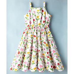 Pine Kids Cotton Knit Sleeveless Tiered Frock with Floral Print - Multicolor