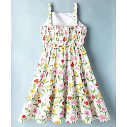 Pine Kids Cotton Knit Sleeveless Tiered Frock with Floral Print - Multicolor