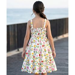 Pine Kids Cotton Knit Sleeveless Tiered Frock with Floral Print - Multicolor