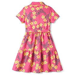 Pine Kids Cotton Woven One Piece Dresses/Frocks with Short Sleeves, Collar Neck, Floral Print Multi Color 4-5 Years