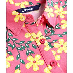 Pine Kids Cotton Woven One Piece Dresses/Frocks with Short Sleeves, Collar Neck, Floral Print Multi Color 4-5 Years