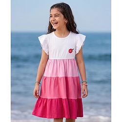 Pine Kids Cotton Knit One Piece Dresses/Frocks with Ruffled Sleeves Multicolor 5-6 Years