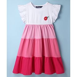 Pine Kids Cotton Knit One Piece Dresses/Frocks with Ruffled Sleeves Multicolor 5-6 Years