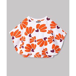 Pine Kids Cotton Knit Half Sleeves Floral Printed Poncho Top - Multicolor